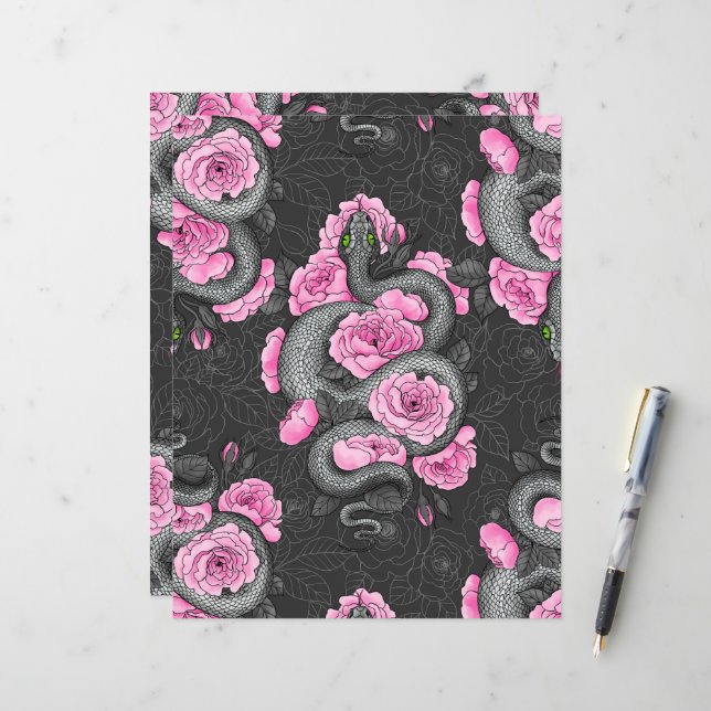 Schlangen und rosa Rosen (Vorderseite/Rückseite Beispiel)