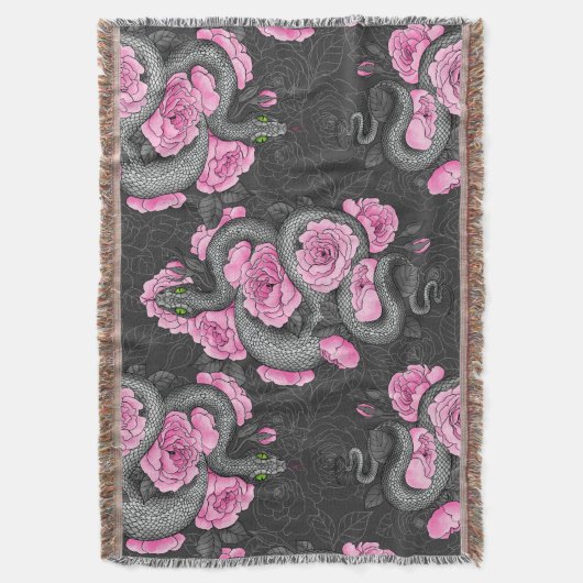 Schlangen und rosa Rosen Decke (Vorderseite Vertikal)