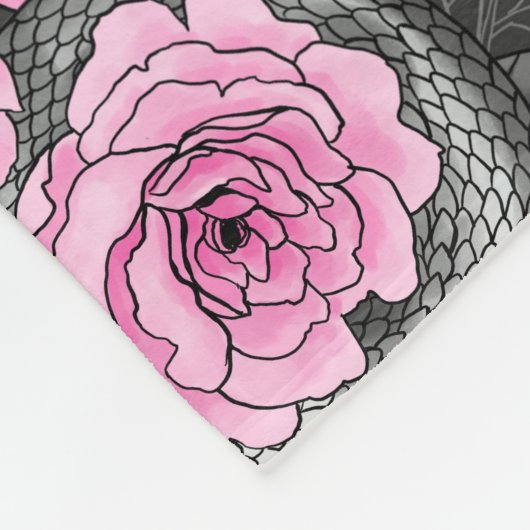 Schlangen und rosa Rosen Fleecedecke (Ecke)