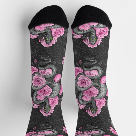 Schlangen und rosa Rosen Socken (Oben)