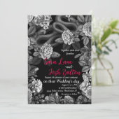 Schlangen und Rose, einfarbig auf schwarz Einladung (Stehend Vorderseite)