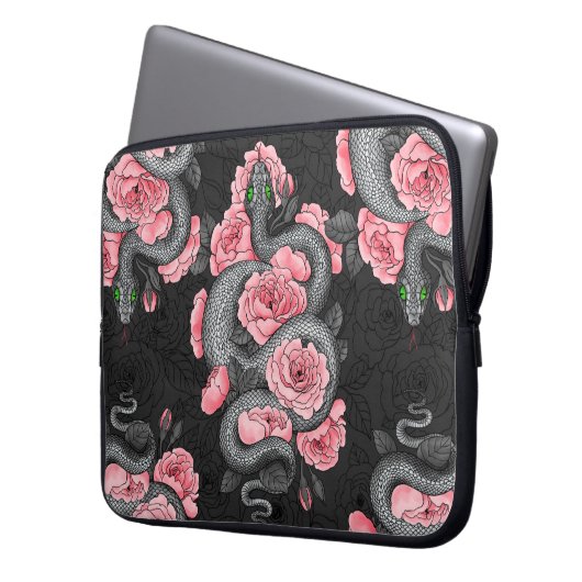 Schlangen und Rose Laptopschutzhülle (Vorderseite Links)