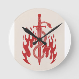 Schlangen- und Schwert-Risographik-Kunstprint   Ro Runde Wanduhr