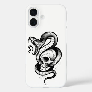 Schlangen- und Totenkopf-Gothic-iPhone-Hülle – Dun iPhone 16 Hülle
