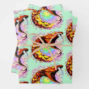 Schlangenangriff Psychedelische surreale Kunst Geschenkpapier Set