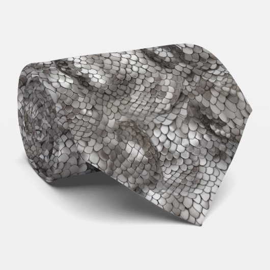 Schlangendruck in grauem und silberem Muster Krawatte (Gerollt)
