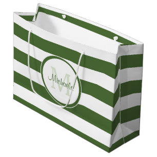 Schlangengrünes Monogramm mit fetten Streifen Große Geschenktüte