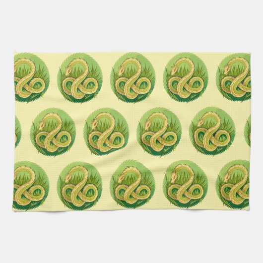 Schlangenjahr 2025: Glück und Wohlstand vereinbare Geschirrtuch (Horizontal)