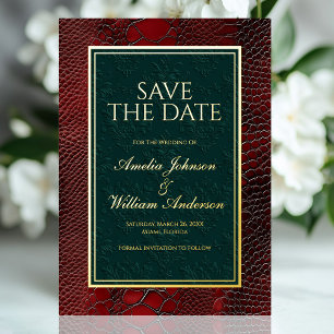 Schlangenleder viktorianisch rot Save The Date Folieneinladung