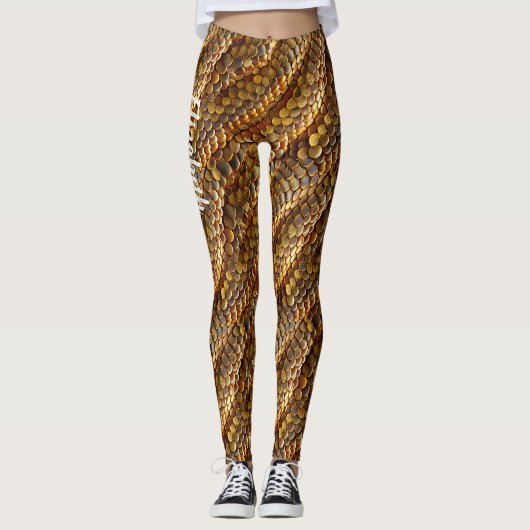 Schlangenlederdesign, grün und goldfarben leggings (Vorderseite)