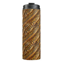 Schlangenlederdesign, grün und goldfarben thermosbecher