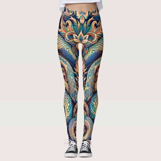 Schlangenmuster Blumendekor Leggings (Vorderseite)