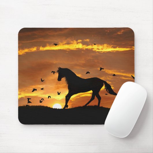Schlangenpferde und Vögel im Sonnenuntergang Mousepad (Mit Mouse)