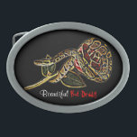 Schlangenschnalle Ovale Gürtelschnalle<br><div class="desc">Eine Ball-Python-Schlange schlug sich um eine rote und goldene Rose-Gürtelschnalle für Schlangen-Liebhaber.Gefährliche Schönheitssammlung. Geschenkidee.</div>