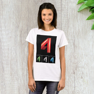 Schlanke geometrische Zahl 4 moderne Typografie T-Shirt