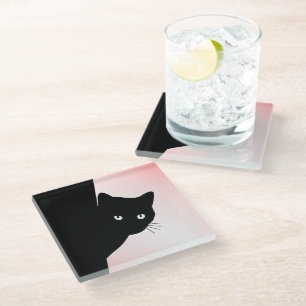 Schlau Katze Schwarz Pink Glasuntersetzer