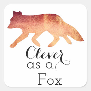 Schlau wie ein Fuchs Typografisches Aquarell Quadratischer Aufkleber