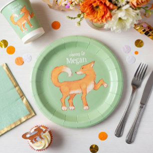 Schlaue Fox Mint Grün Personalisiertes Geburtstags Pappteller