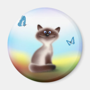 Schlaue Katze u. Schmetterlinge Magnet