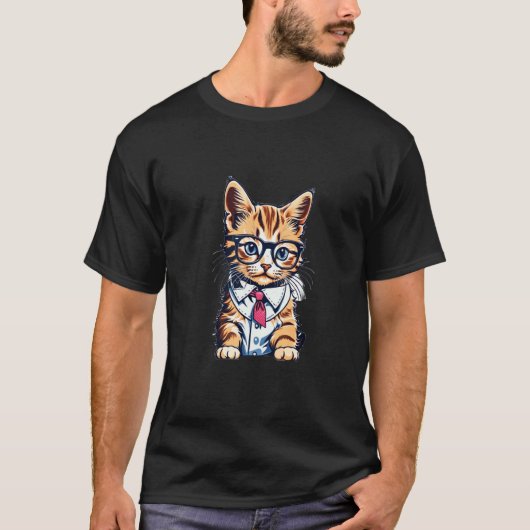 Schlauer Schulkatze mit Brille T-Shirt (Vorderseite)