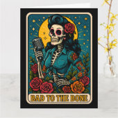 Schlecht an der Bone Retro Skeleton Singer Karte (Gelbe Blume)