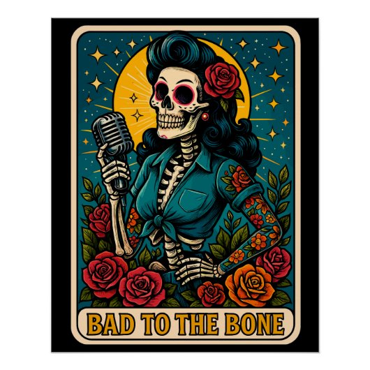 Schlecht an der Bone Retro Skeleton Singer Poster (Vorderseite)