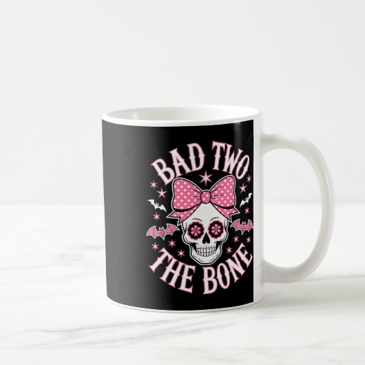 Schlecht zwei Knochenschädel rosa Bow-Sterne Kaffeetasse (Rechts)