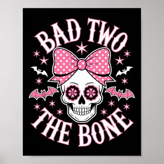 Schlecht zwei Knochenschädel rosa Bow-Sterne Poster (Vorne)