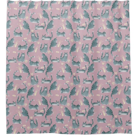 Schlechte graue Katzen klopfen über das Muster Duschvorhang (Vorderseite)