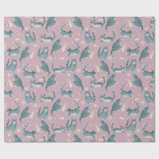 Schlechte graue Katzen klopfen über das Muster Geschenkpapier (Flach)