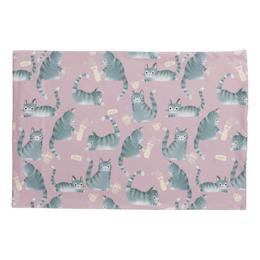 Schlechte graue Katzen klopfen über das Muster Kissenbezug (Rückseite)