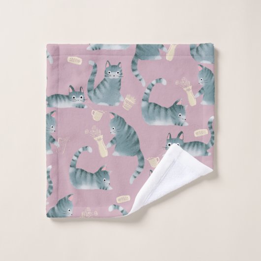 Schlechte graue Tabbattacke klopfen über Badhandtuch Set (Waschlappen)