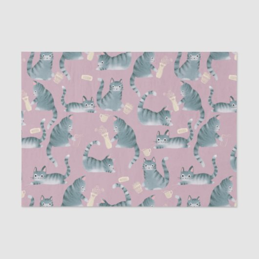 Schlechte graue Tabbattacke klopfen über Seidenpapier (Vorderseite)