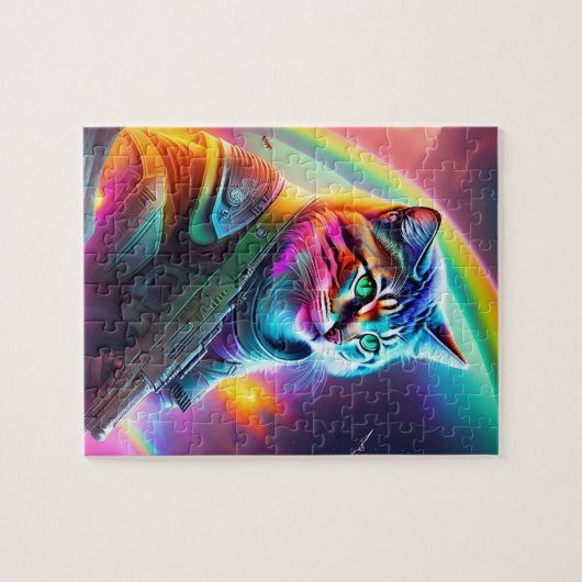 Schlechte Katze mit Schusswaffe, futuristische Kat Puzzle (Horizontal)