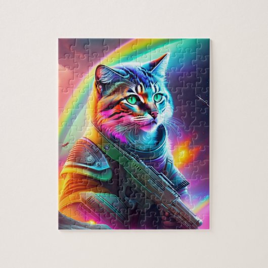 Schlechte Katze mit Schusswaffe, futuristische Kat Puzzle (Vertikal)