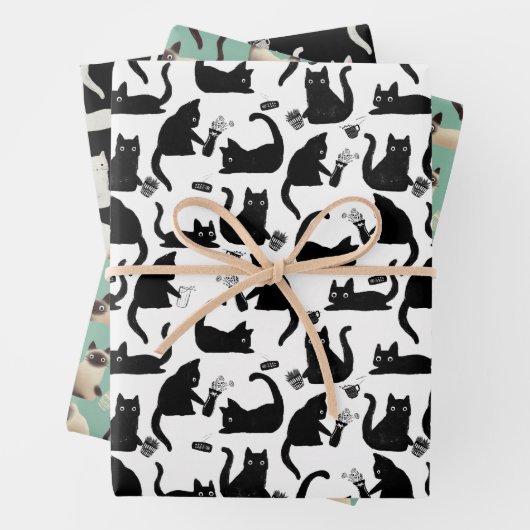 Schlechte Katzen klopfen über das Muster Geschenkpapier Set (Beispiel)
