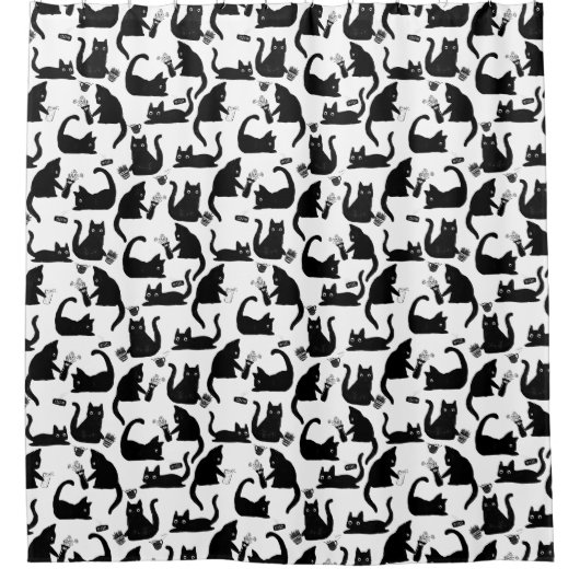 Schlechte Katzen klopfen über Duschvorhang (Vorderseite)