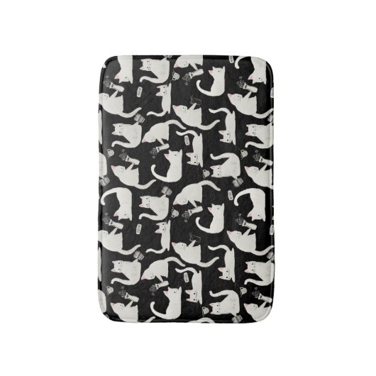 Schlechte Katzen klopfen vorbei, weiße Katzen auf  Badematte (Vorderseite Vertikal)