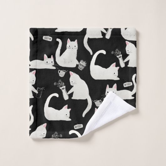 Schlechte Katzen klopfen vorbei, weiße Katzen auf Badhandtuch Set (Waschlappen)