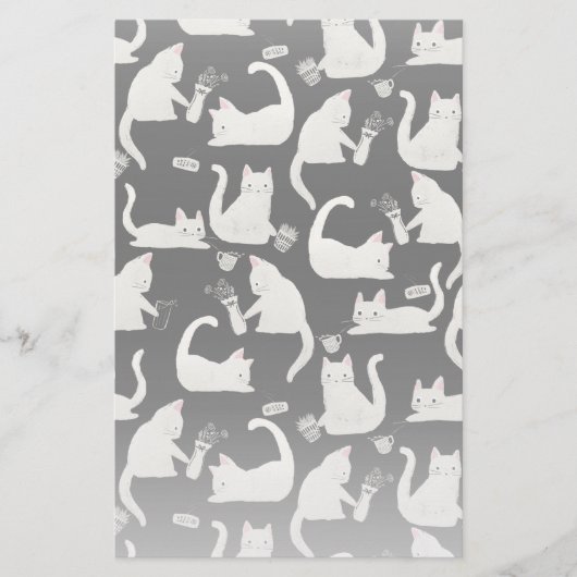 Schlechte Katzen klopfen vorbei, weiße Katzen auf  Briefpapier (Vorderseite)