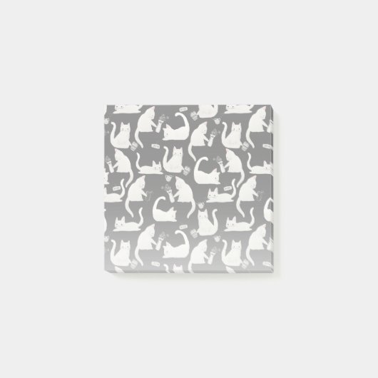 Schlechte Katzen klopfen vorbei, weiße Katzen auf  Post-it Klebezettel (Vorderseite)