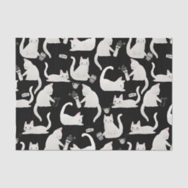 Schlechte Katzen klopfen vorbei, weiße Katzen auf  Seidenpapier