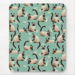 Schlechte siamesische Katzen klopfen über Mousepad