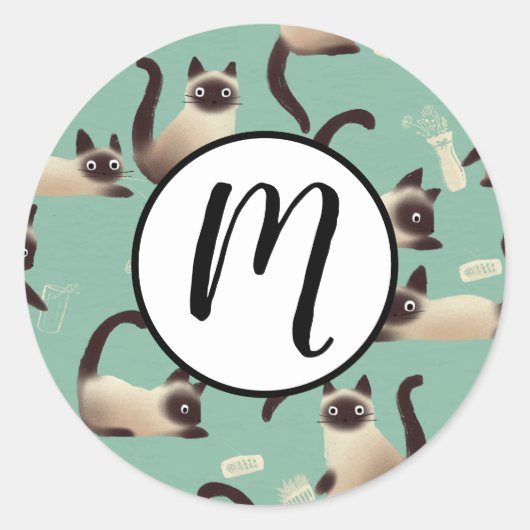 Schlechte siamesische Katzen klopfen über Runder Aufkleber (Vorderseite)