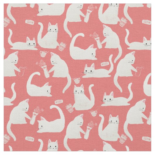 Schlechte weiße Katzen klopfen an. Stoff (Nahaufnahme)