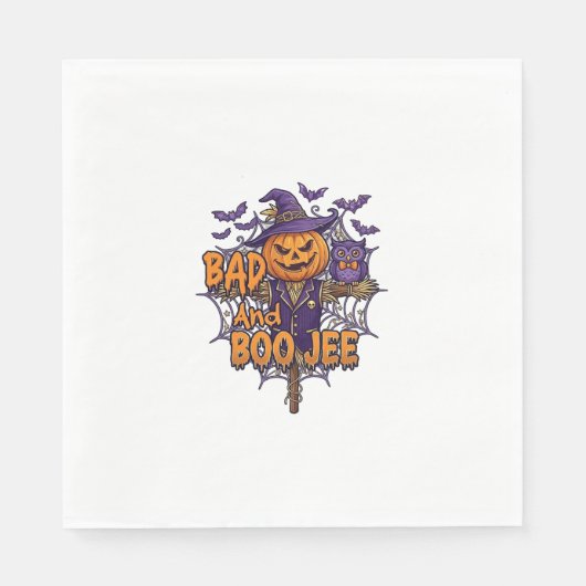 Schlechter Boo Jee Kürbis Vogelscheuche Lila Eule Serviette (Vorderseite)