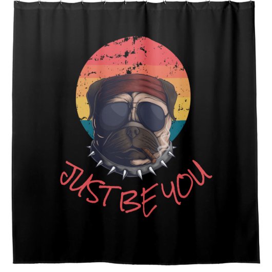 Schlechter Mops Bath SEID DU. Duschvorhang (Vorderseite)