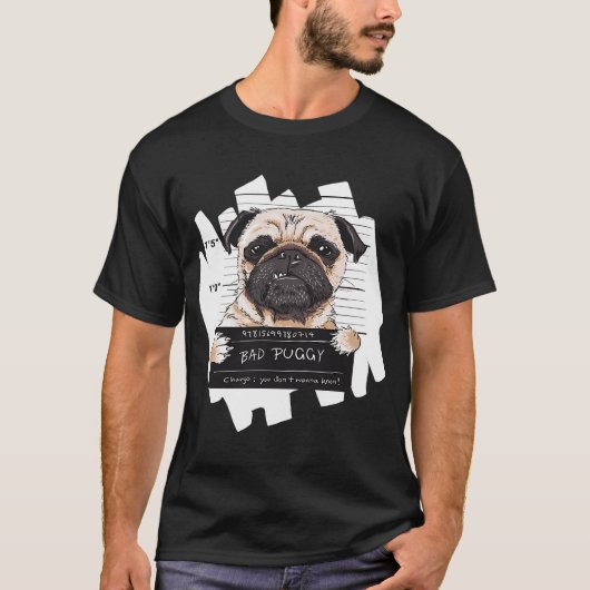 Schlechter Puggy, Mug Shot, wird auf der Polizeist T-Shirt (Vorderseite)