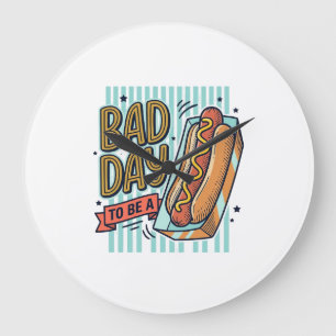Schlechter Tag Hot Dog Retro Vektor-Shirt Design_1 Große Wanduhr