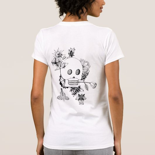 Schlechtes Mädchen-mexikanische Schädel, Blumen T-Shirt (Rückseite)